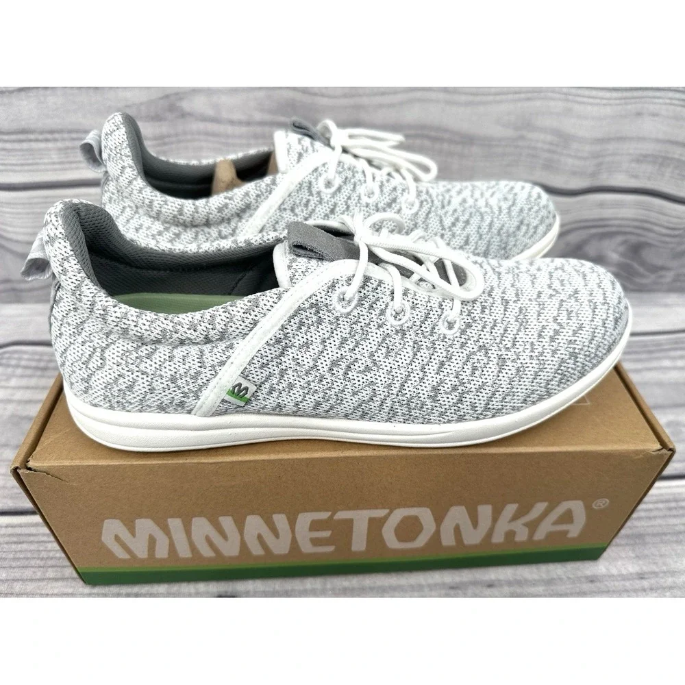 MINNETONKA ECOWISE ANEW KNIT SNEAKERS - WHITE / GREY - WOMEN'S SIZE‎ 11 M - NEW